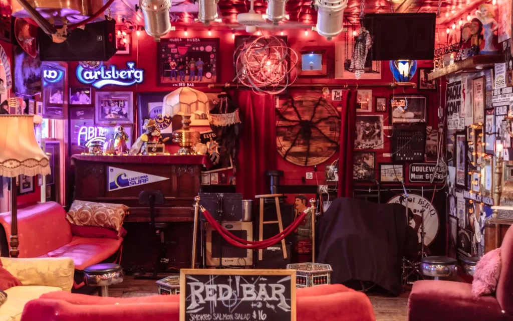 The Red Bar's stage, in a 30A restaurant in Grayton Beach, Florida.