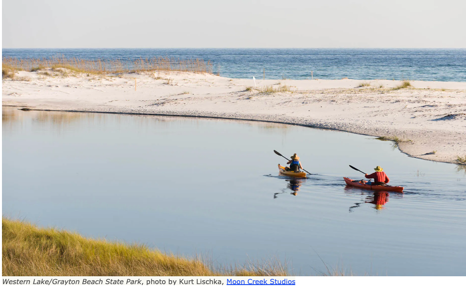 With a coastal dune lake and 4 miles of hiking trails, paddle, run, swim, and hike 30A's Grayton Beach State Park.