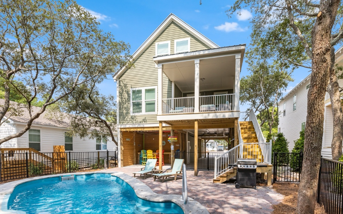 Lofty Oasis, an Oversee Vacation Home, has a private pool, and also in Seagrove