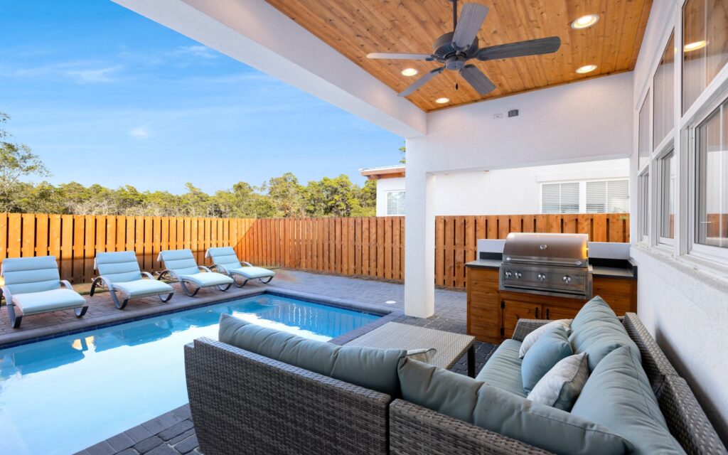 The private pool of Casa De Flores. an Oversee vacation home on 30A.