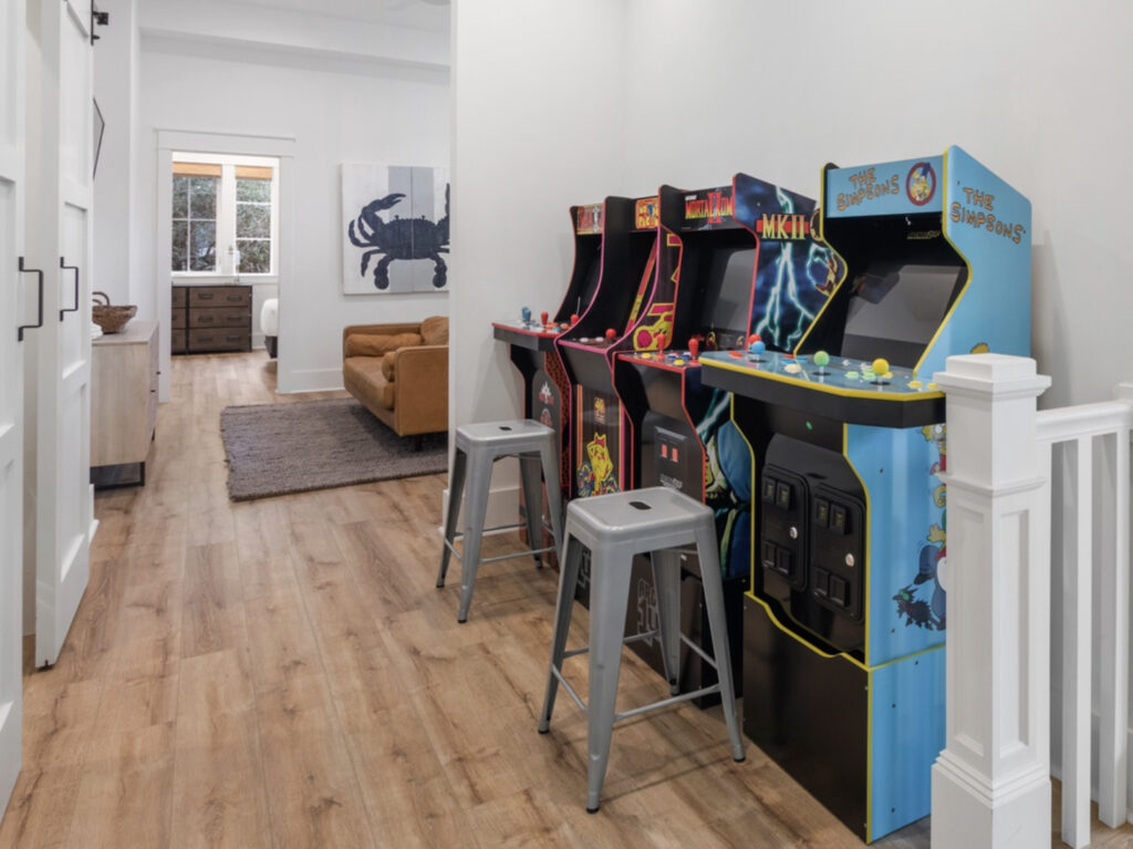 A mini arcade in Emerald Tranquility, a luxurious Oversee Vacation Home, on 30A.